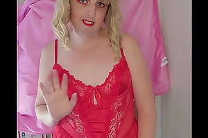 Blonde haired Amber Jade playing in red