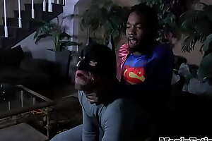 Hung black superman barebacking batman after getting blown